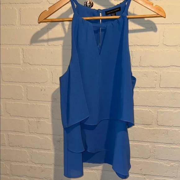 Saks Fifth Avenue blouse NEW steel Blue Layered Sleeveless Top keyhole back - Picture 2 of 8